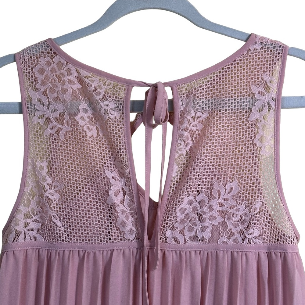 Entro Dusty Rose Pink Lace & Pleated Chiffon Cut Out Sleeveless Dress Size Small - Picture 7 of 14
